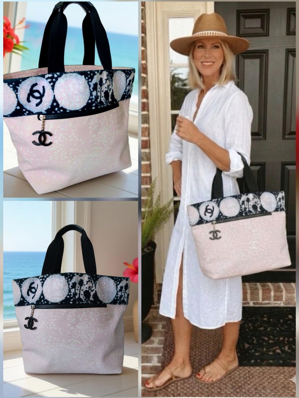 Chanel Pink Canvas & Terry Cloth CC Summer Beach Tote Bag ✨ COA